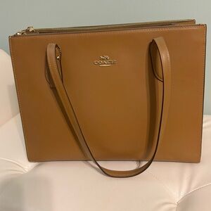 Coach Tan Structured Leather Tote w/Protective Feet Like New